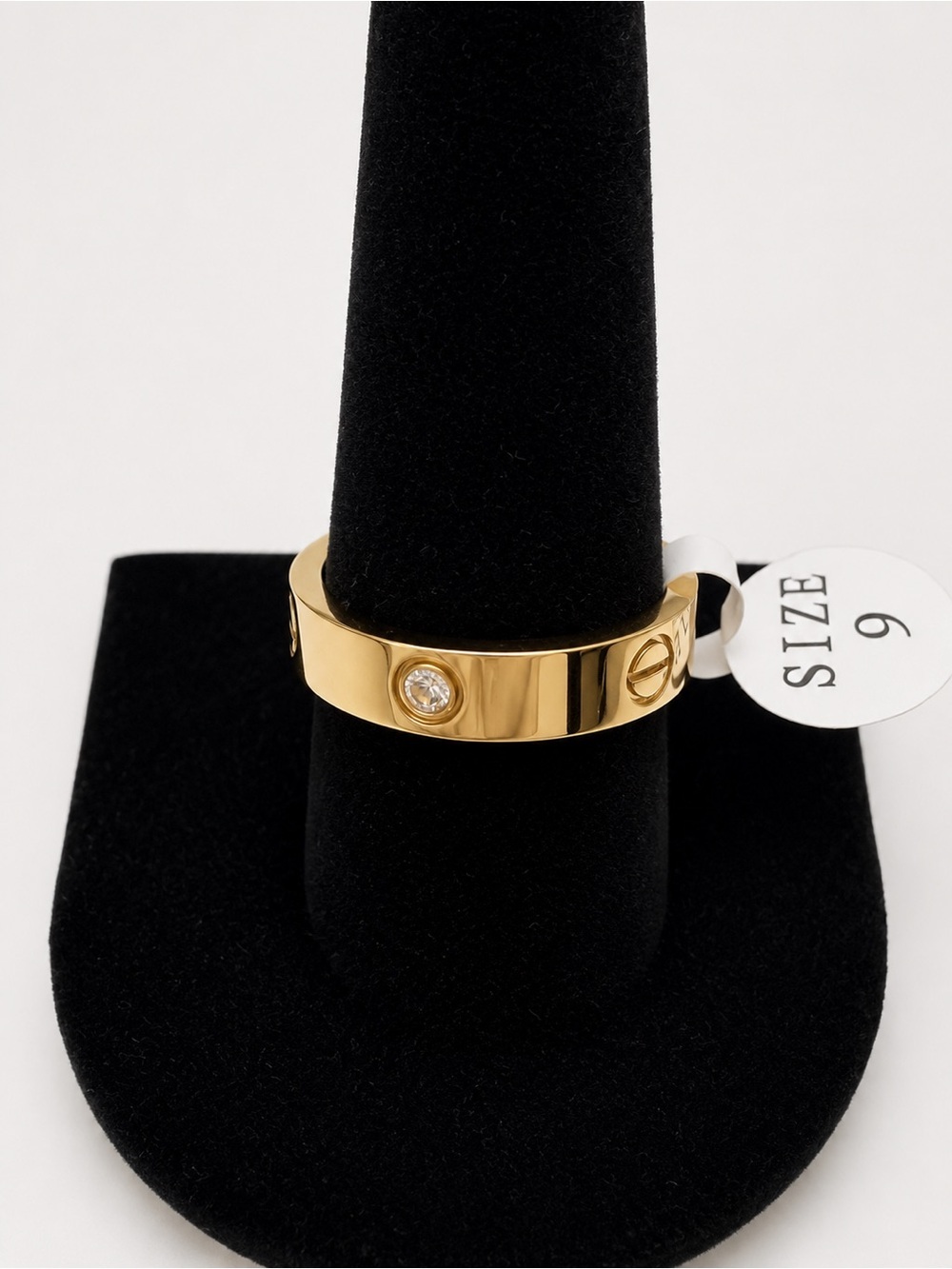 Gold Tone Screw Motif CZ Band Ring Size 9 | Stainless Steel | Tarnish Resistant